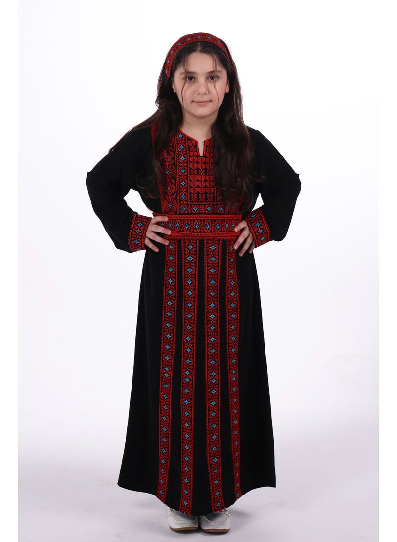 البنت الشرقية فستان جلابية بناتي مطرزة مع حزام على الخصر - Image 1